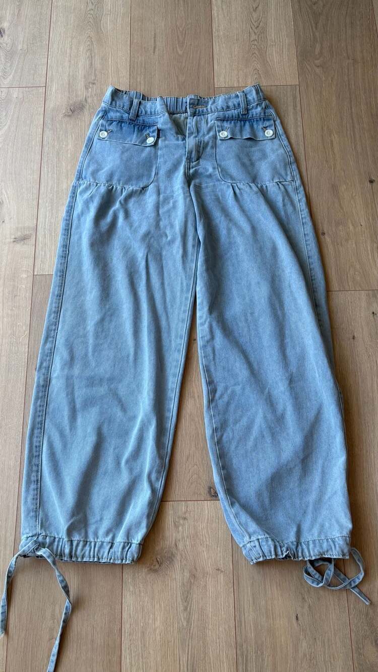 PWEST Wide Leg Jeans Size S Light Wash Denim Cargo Cinch Hem